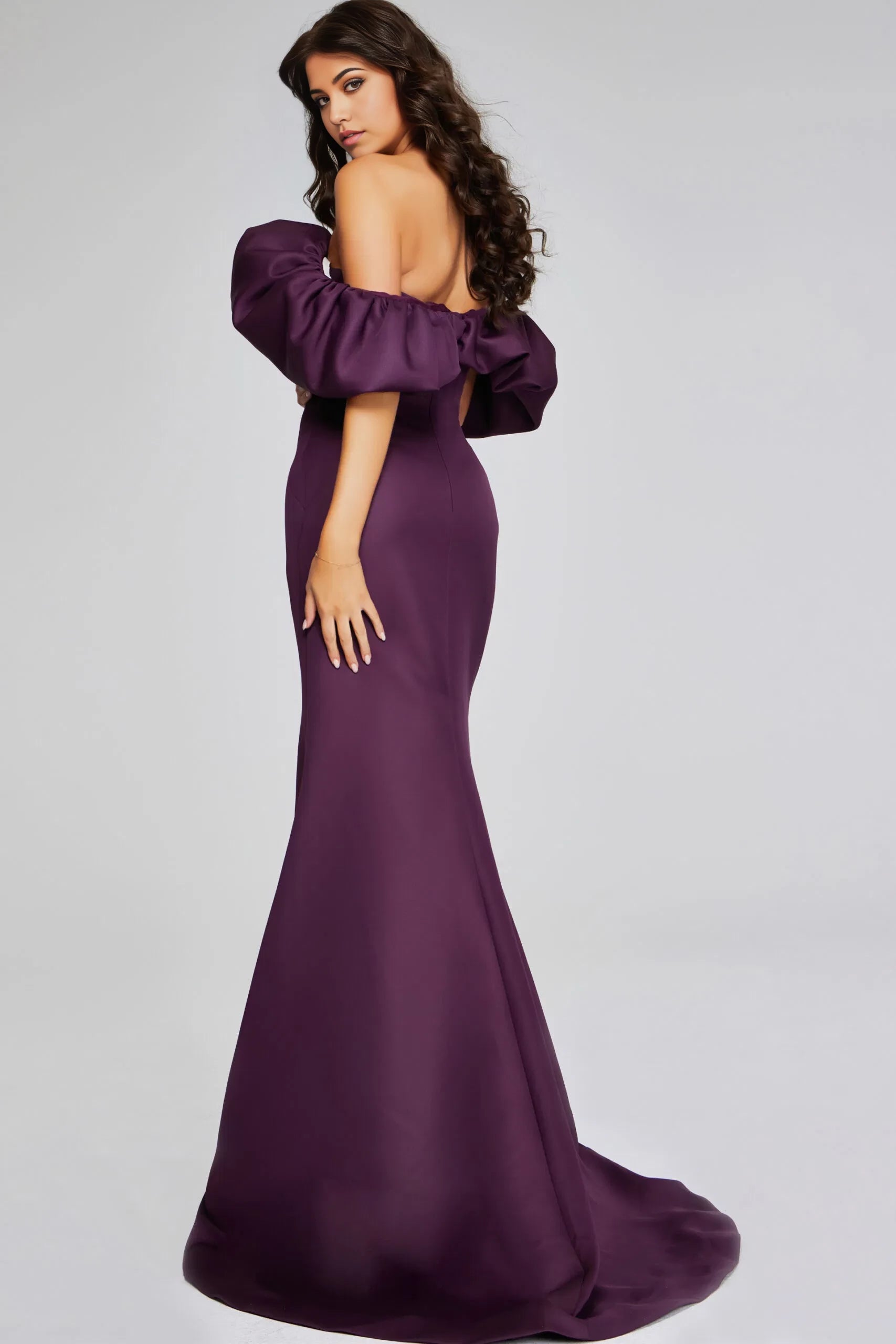 Glamorous Mermaid Off-Shoulder Dramatic Puff-Sleeve Long Length Evening Dresses