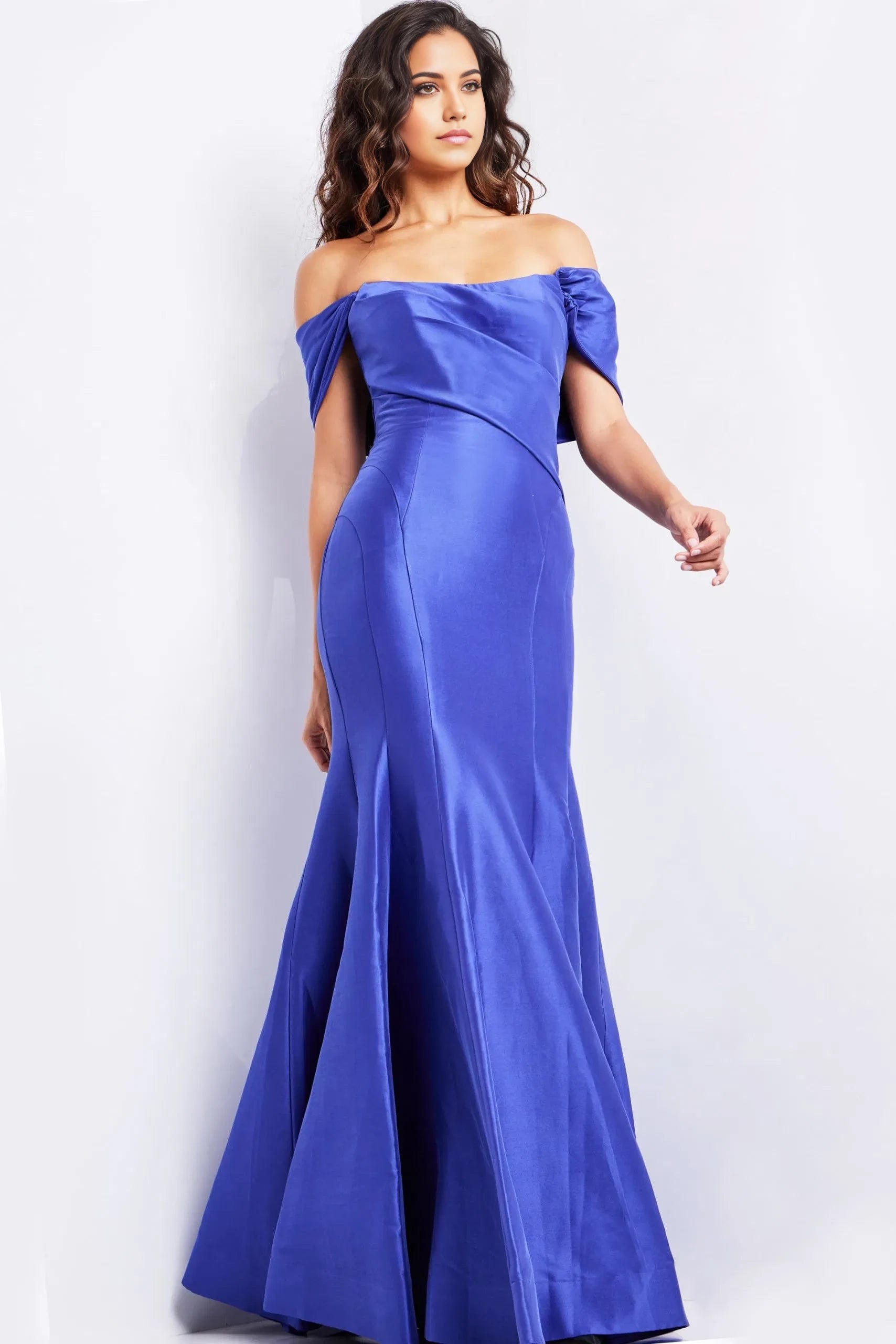 Glamorous Mermaid Off-Shoulder Draped-Satin Long Length Evening Dresses