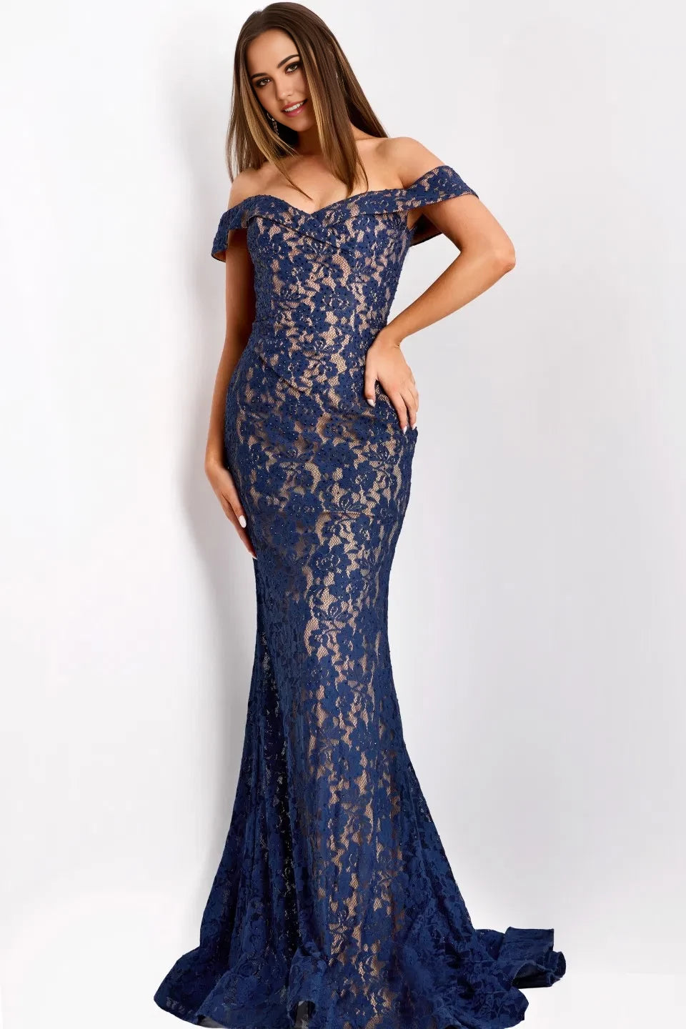 Glamorous Mermaid Off-Shoulder Floral-Lace Sheer-Panel Long Length Evening Dresses