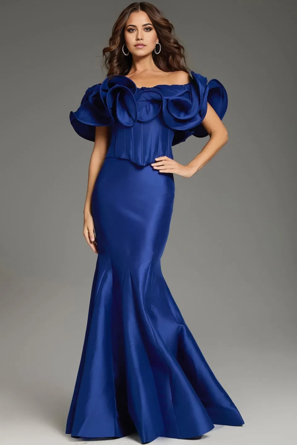 Glamorous Mermaid Off-Shoulder Floral-Ruffle-Accent Long Length Evening Dresses
