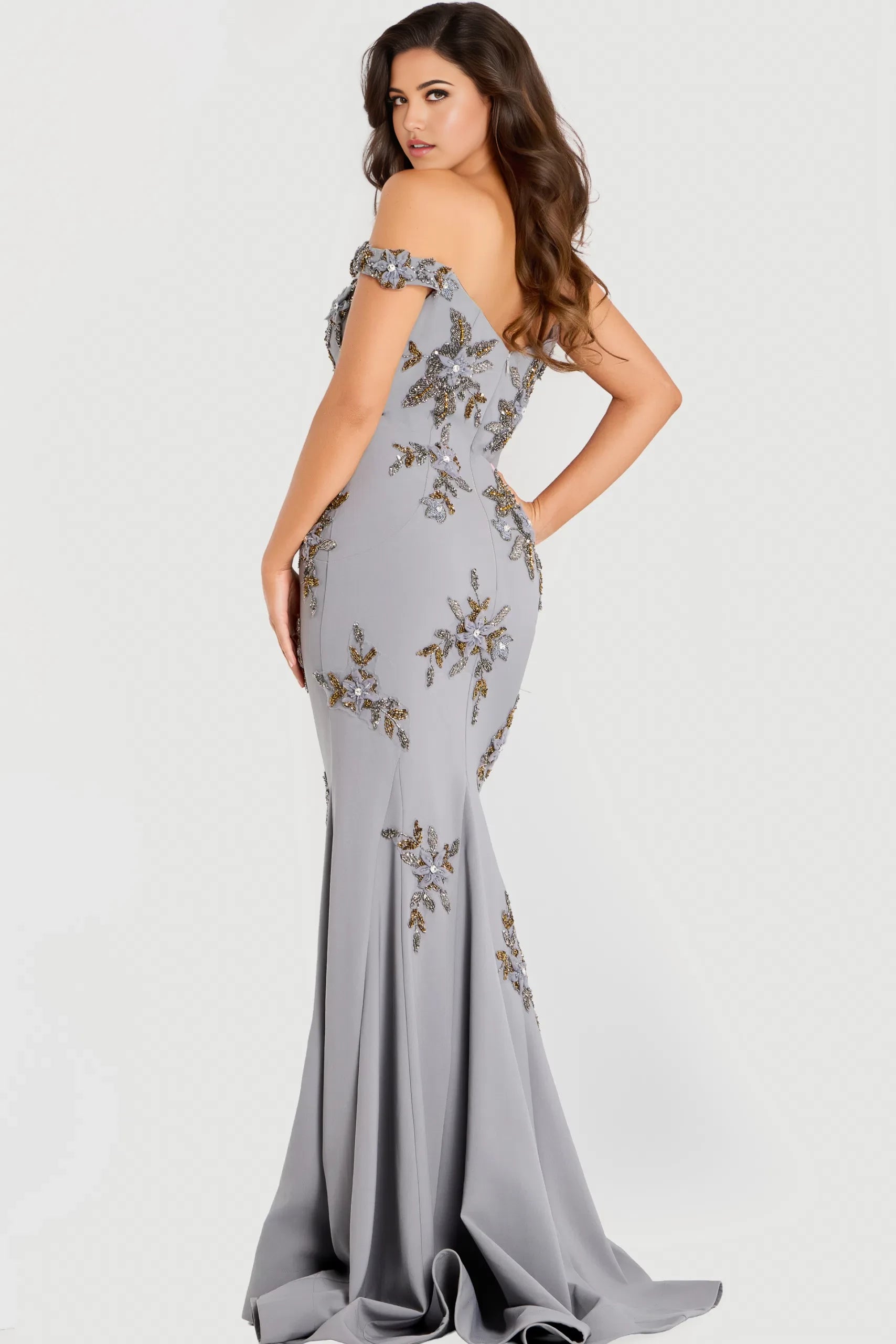 Glamorous Mermaid Off-Shoulder Floral-Sequin-Accent Long Length Evening Dresses