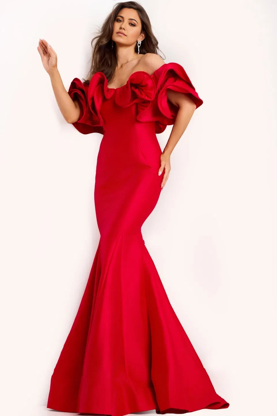Glamorous Mermaid Off-Shoulder Ruffle-Accent Long Length Evening Dresses