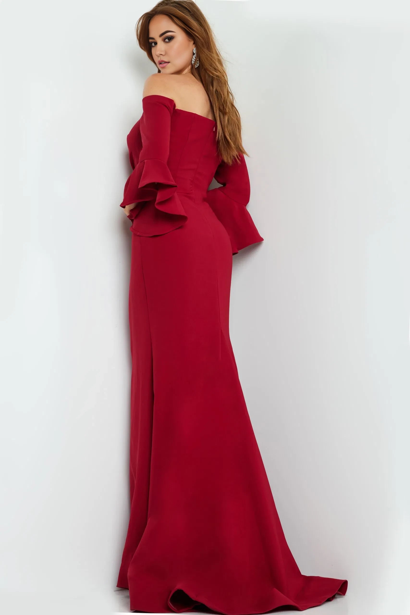 Glamorous Mermaid Off-Shoulder Ruffle-Sleeve Draped Long Length Evening Dresses