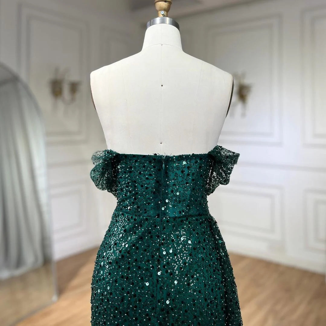 Glamorous Mermaid Off - Shoulder Ruffle Sleeve Zipper Back Long Length Prom Dresses