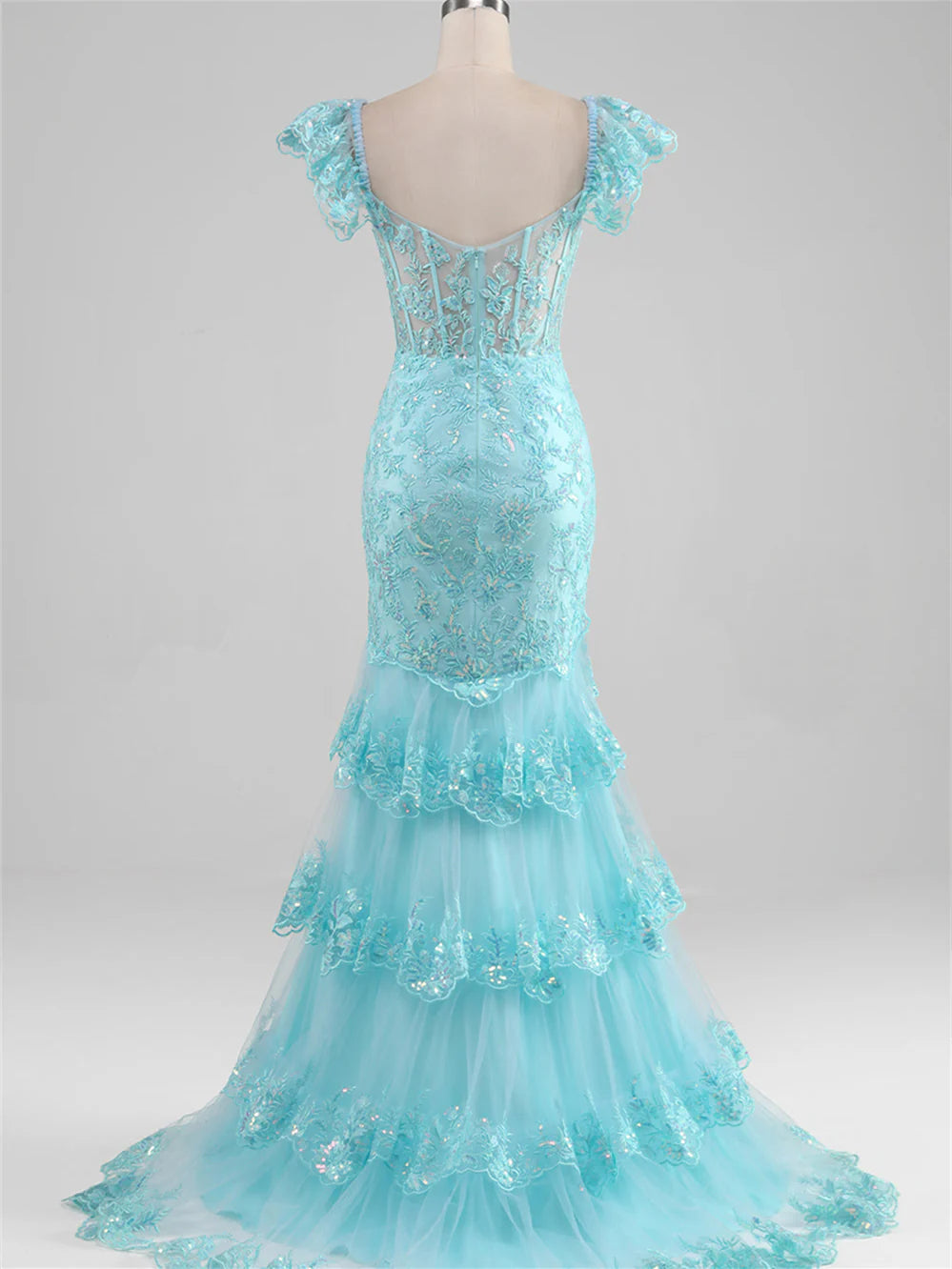 Glamorous Mermaid Off - Shoulder Ruffle Sleeve Zipper Back Long Length Prom Dresses