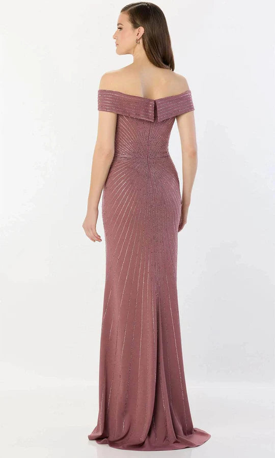 Glamorous Mermaid Off-Shoulder Sequin-Stripe-Back Dusty Rose Satin Floor-Length Mother of the Bride Dresses