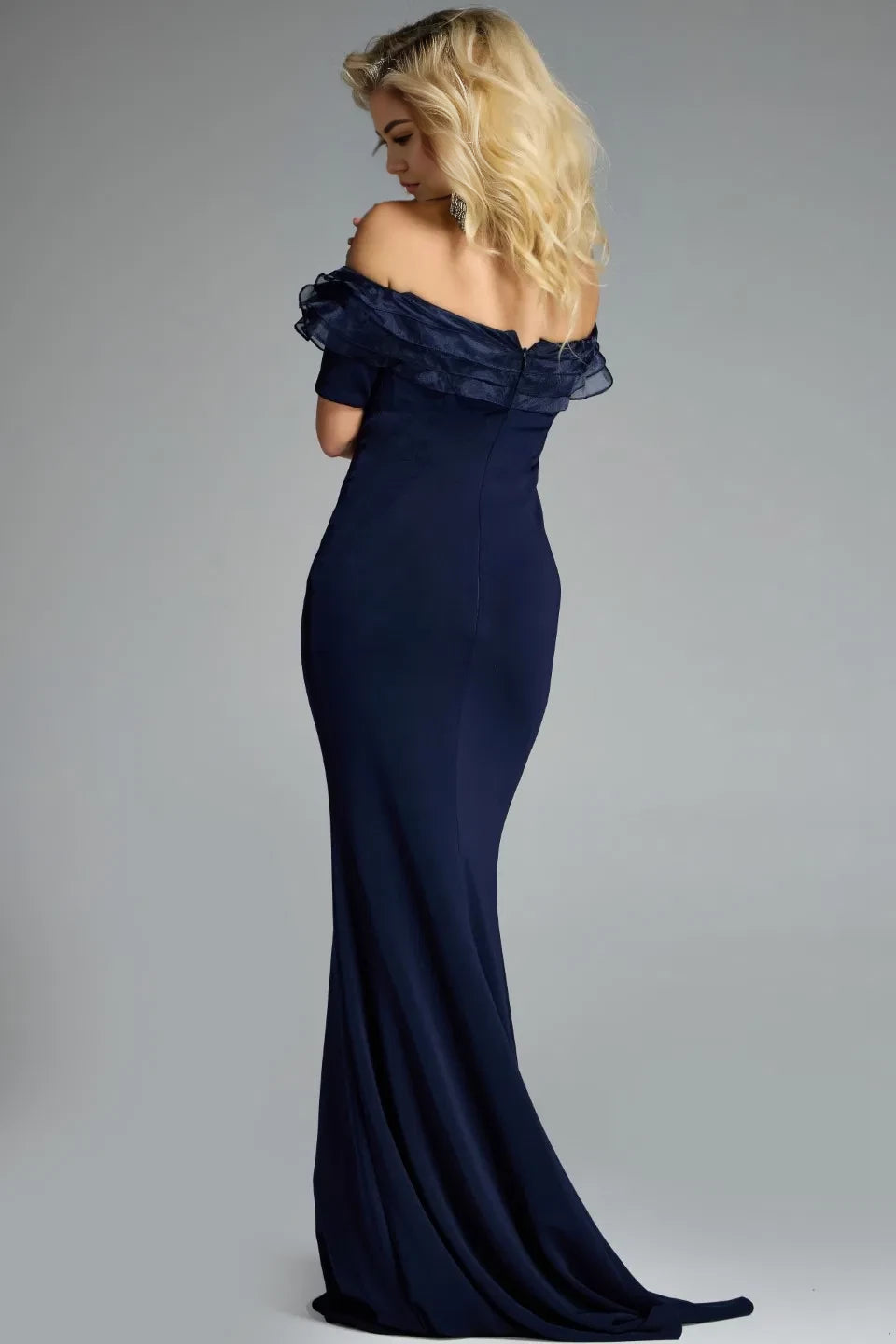 Glamorous Mermaid Off-Shoulder Sheer-Ruffled Short-Sleeve Long Length Evening Dresses