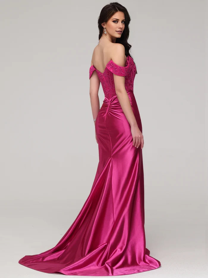 Glamorous Mermaid Off - Shoulder Sleeve Zipper Back Long Length Prom Dresses