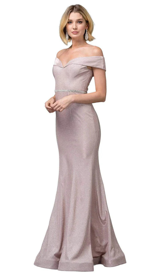 Glamorous Mermaid Off-Shoulder Sleeveless Open-Back Blush Glitter-Satin Floor-Length Mother of the Bride Dresses