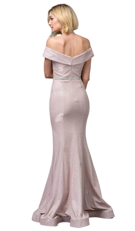 Glamorous Mermaid Off-Shoulder Sleeveless Open-Back Blush Glitter-Satin Floor-Length Mother of the Bride Dresses