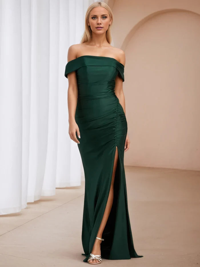 Glamorous Mermaid Off - Shoulder Sleeveless Open Back Long Length Prom Dresses