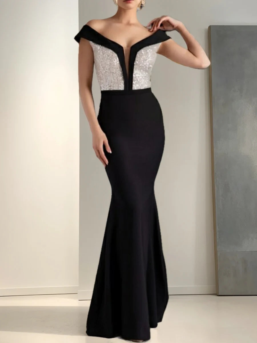 Glamorous Mermaid Off - Shoulder Sleeveless Zipper Back Floor - Length Mother of the Bride Dresses