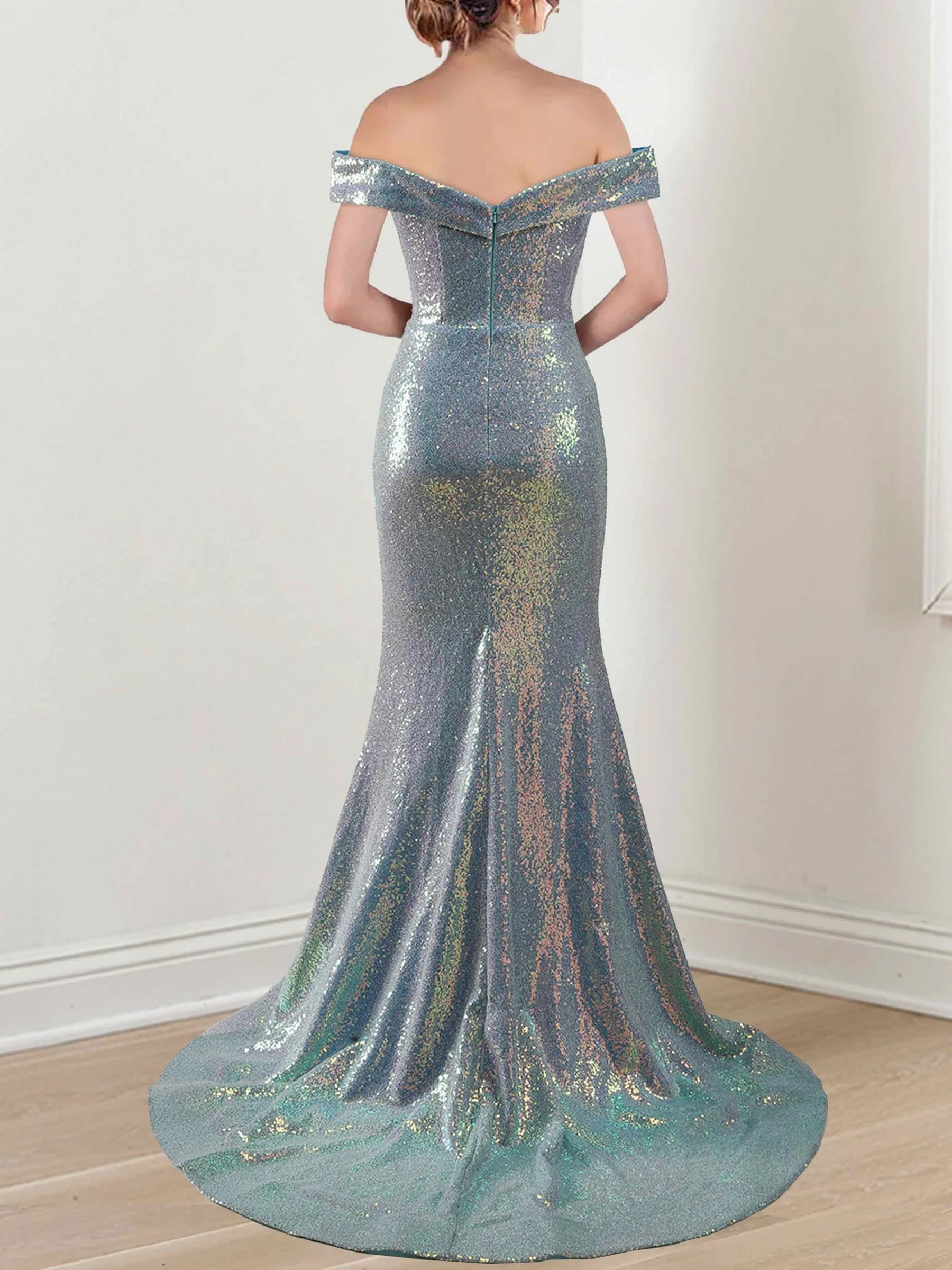 Glamorous Mermaid Off - Shoulder Sleeveless Zipper Back Floor - Length Mother of the Bride Dresses