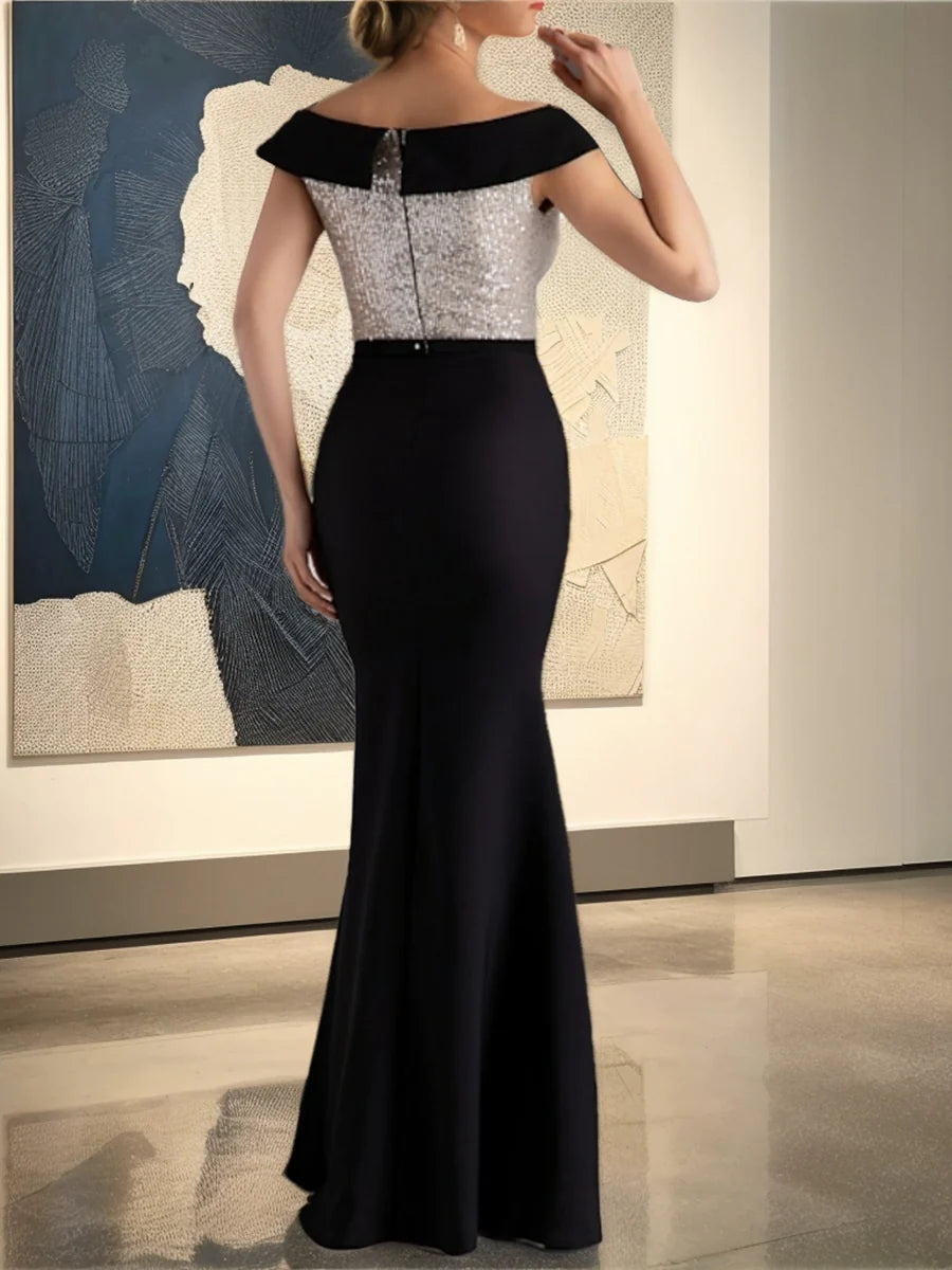 Glamorous Mermaid Off - Shoulder Sleeveless Zipper Back Floor - Length Mother of the Bride Dresses