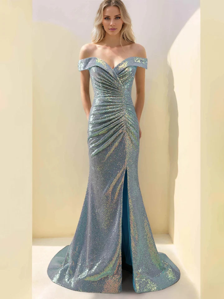 Glamorous Mermaid Off - Shoulder Sleeveless Zipper Back Floor - Length Mother of the Bride Dresses