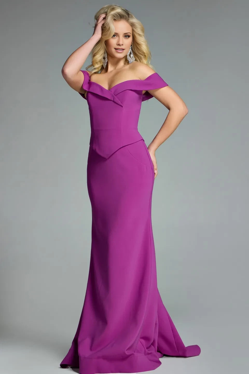 Glamorous Mermaid Off-Shoulder Structured-Accent Open-Back Long Length Evening Dresses