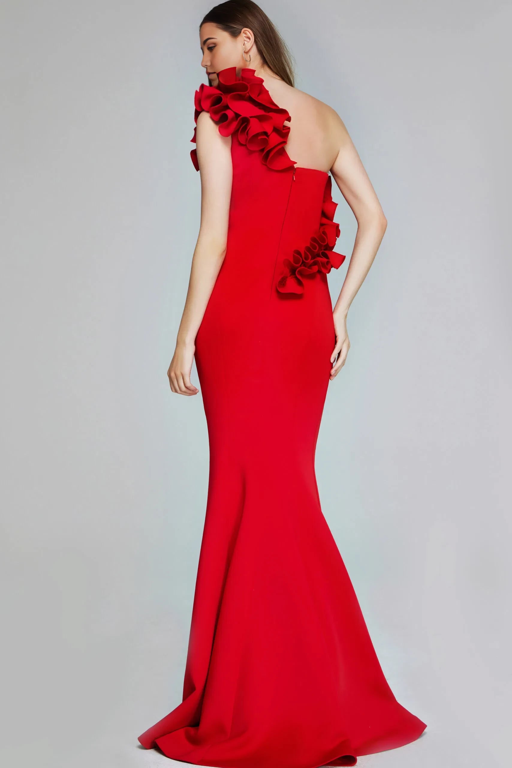 Glamorous Mermaid One-Shoulder 3D Floral-Ruffle Long Length Evening Dresses
