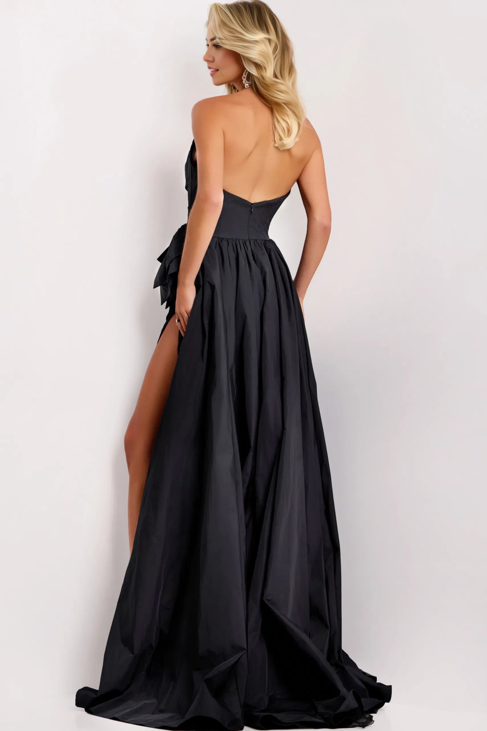 Glamorous Mermaid One-Shoulder Beaded-Accent Oversized Bow High-Slit Long Length Evening Dresses