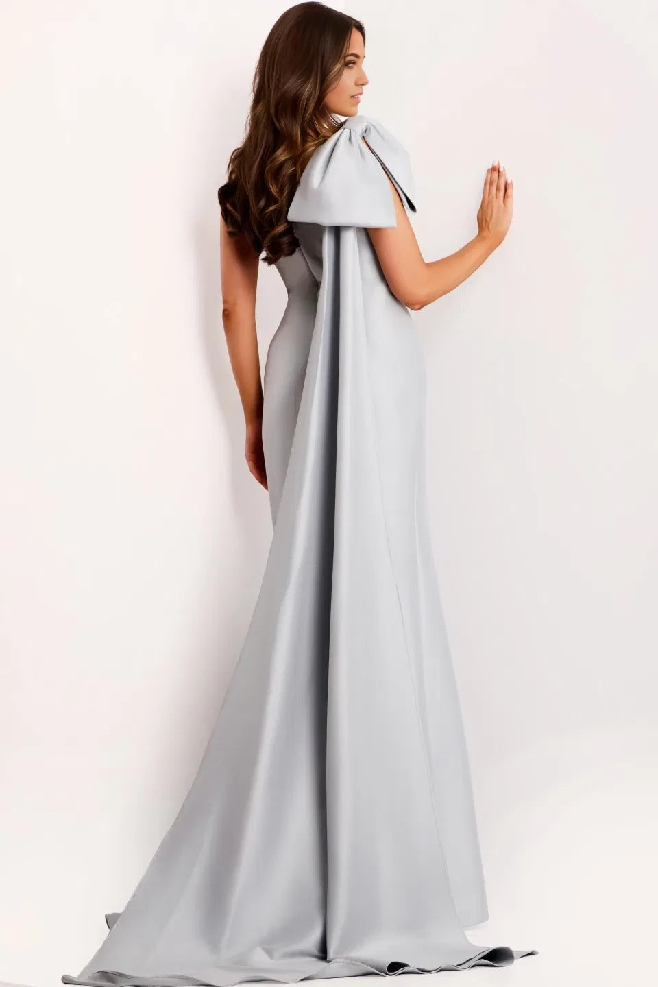 Glamorous Mermaid One-Shoulder Bow-Accent Cape-Back Long Length Evening Dresses