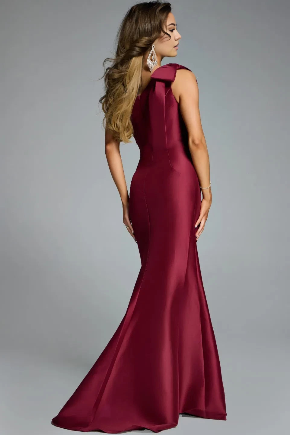 Glamorous Mermaid One-Shoulder Bow-Accent Satin Long Length Evening Dresses