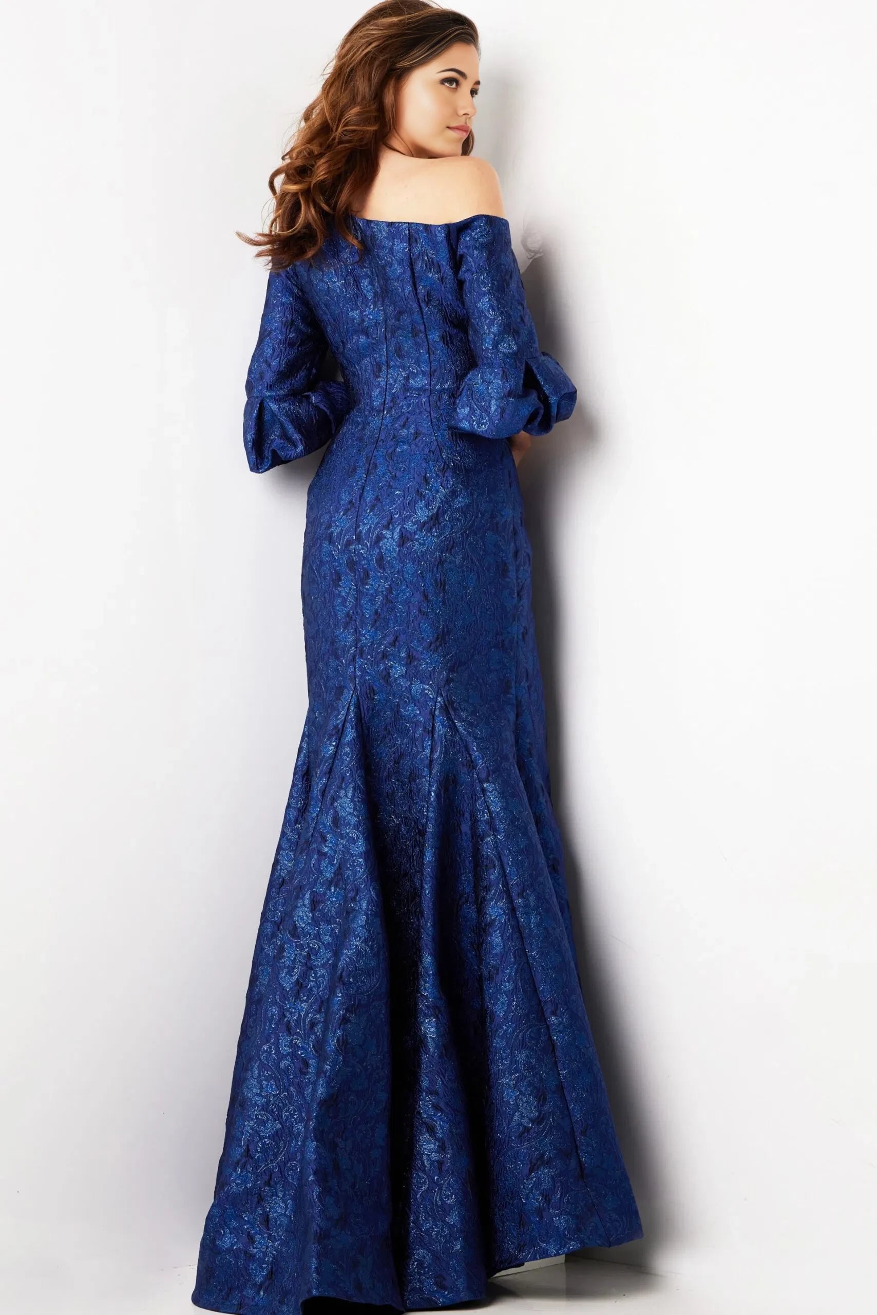 Glamorous Mermaid One-Shoulder Brocade Bell-Sleeve Long Length Evening Dresses