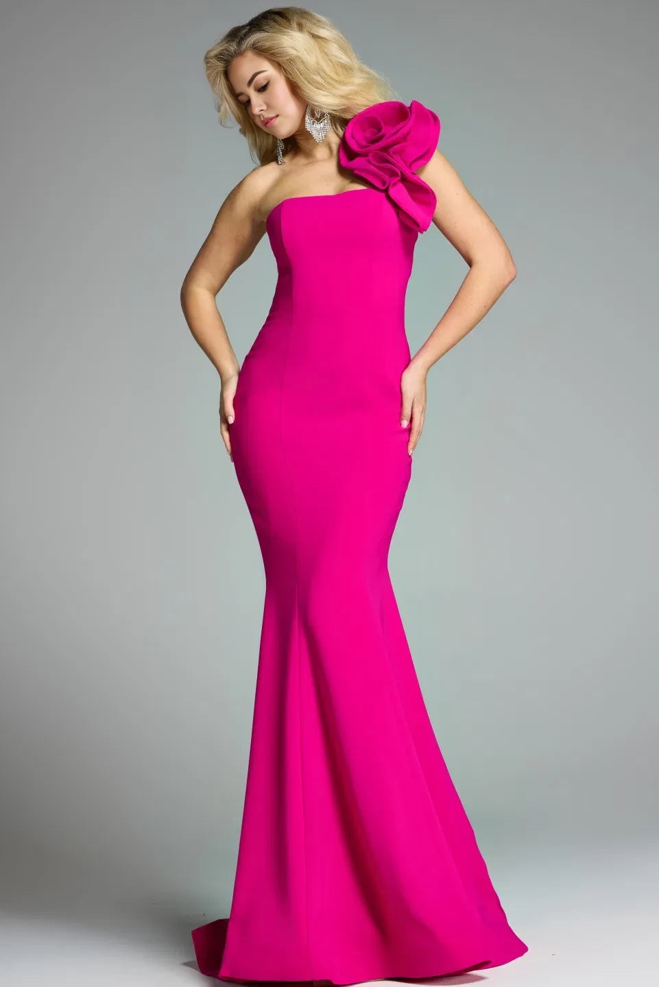 Glamorous Mermaid One-Shoulder Floral-Accent Sleeveless Long Length Evening Dresses