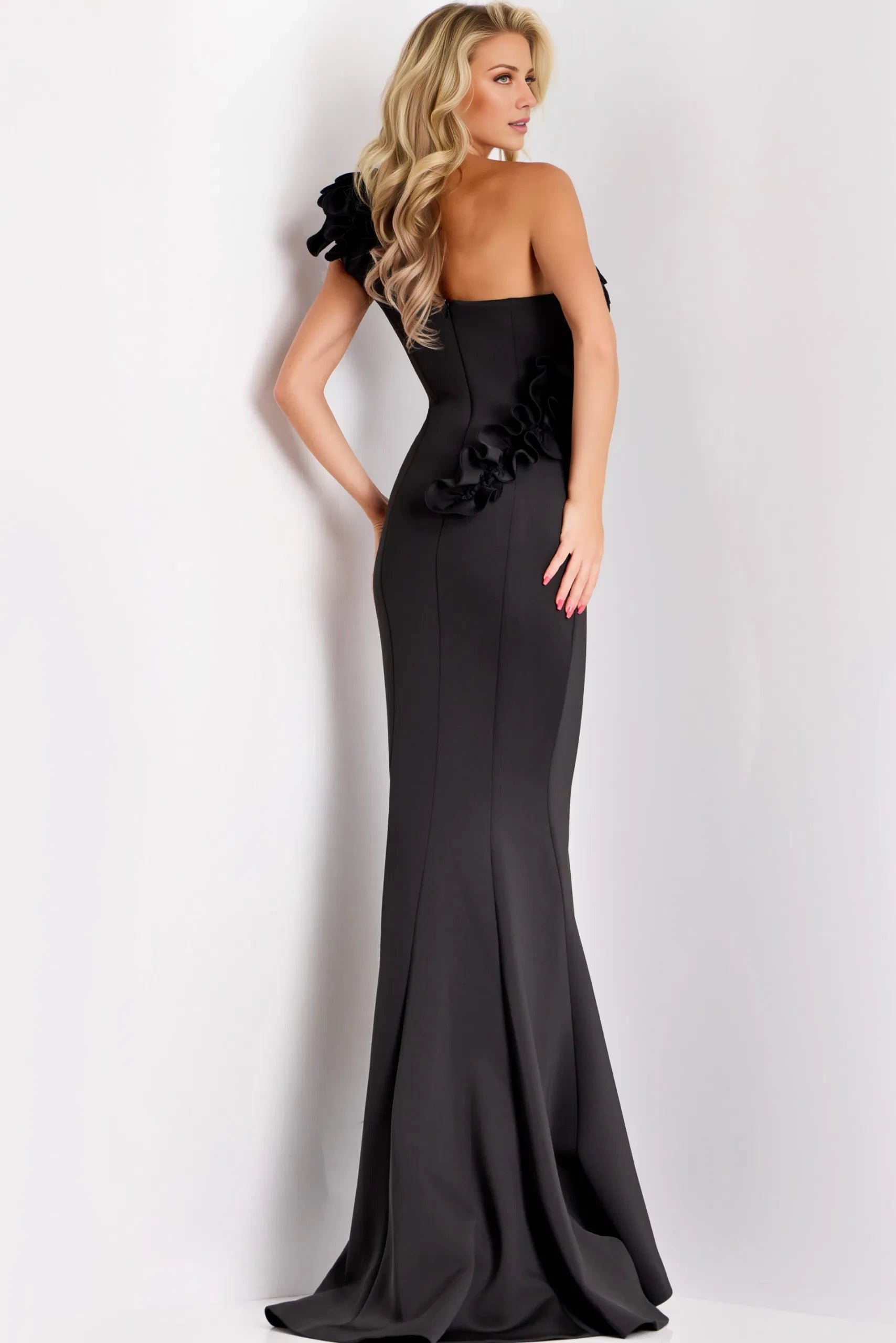 Glamorous Mermaid One-Shoulder Floral-Ruffle-Accent Long Length Evening Dresses