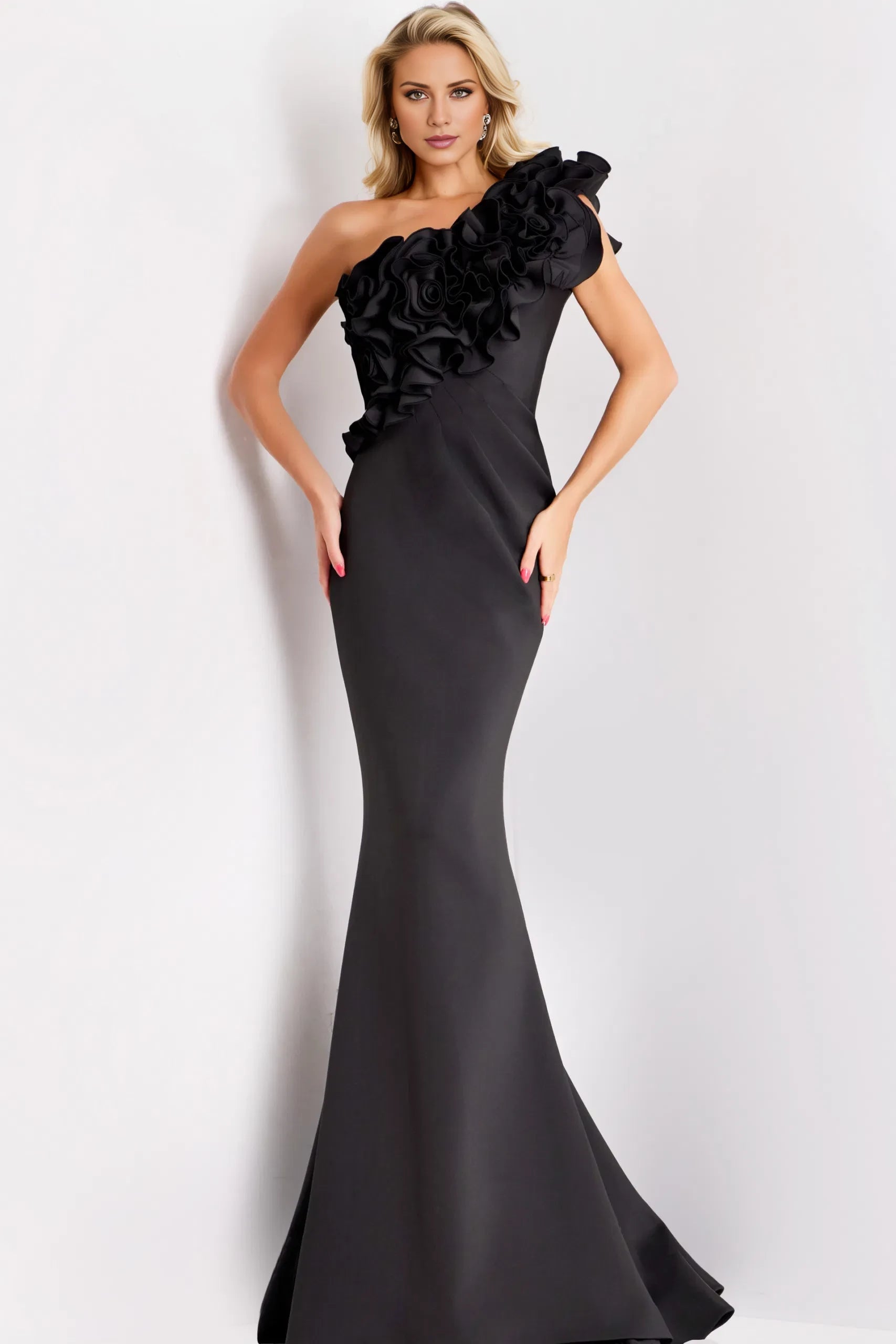 Glamorous Mermaid One-Shoulder Floral-Ruffle-Accent Long Length Evening Dresses