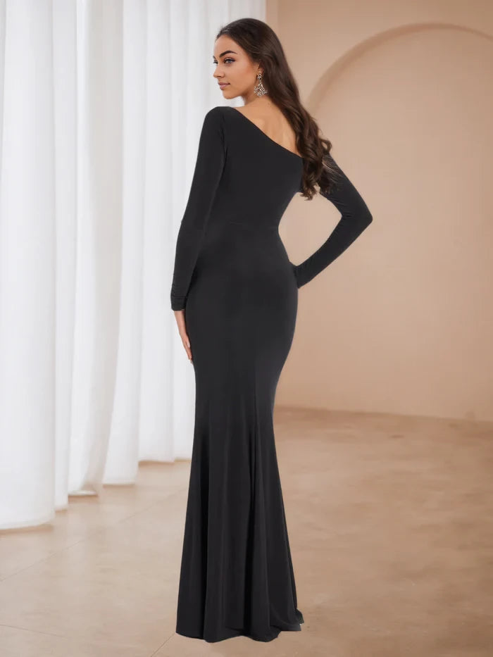 Glamorous Mermaid One - Shoulder Long Sleeve Plain Back Floor Length Prom Dresses