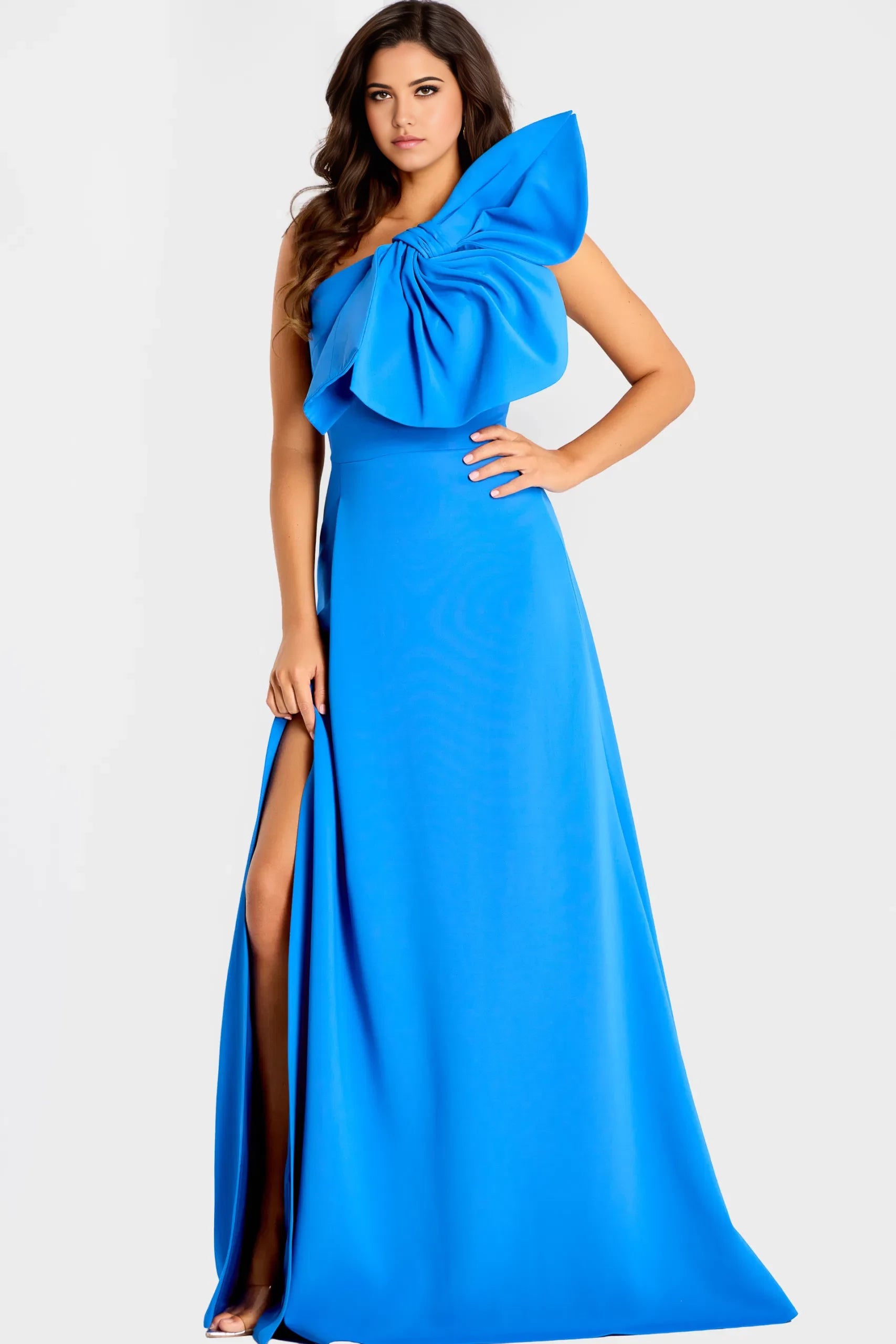 Glamorous Mermaid One-Shoulder Oversized Bow-Accent High-Slit Long Length Evening Dresses