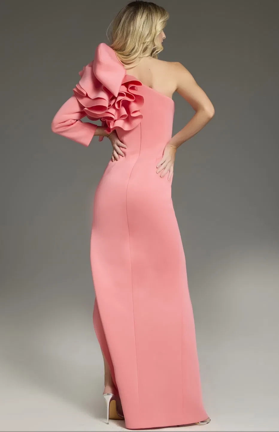 Glamorous Mermaid One-Shoulder Ruffle-Accent High-Slit Long Length Evening Dresses