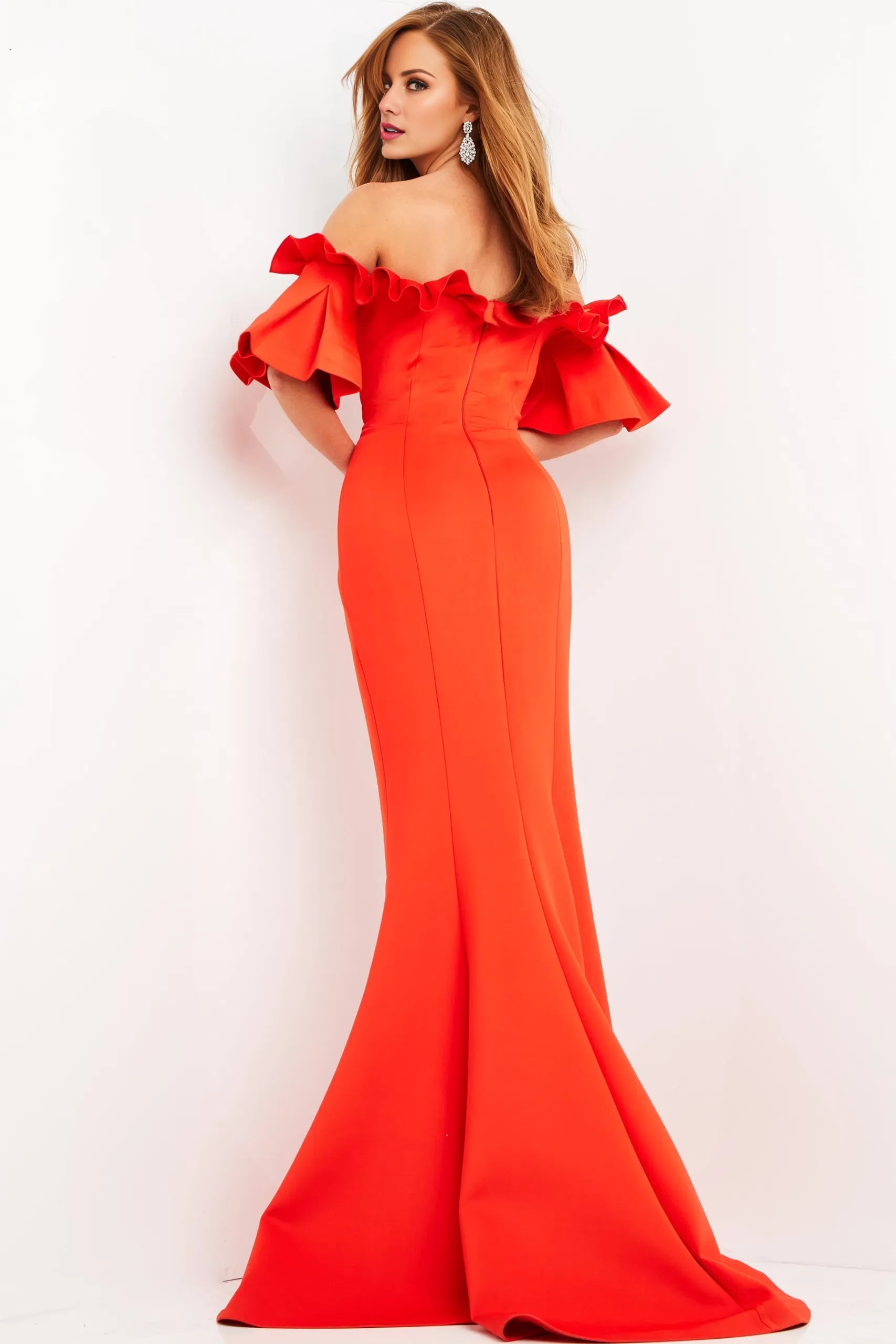 Glamorous Mermaid One-Shoulder Ruffle-Accent Long Length Evening Dresses