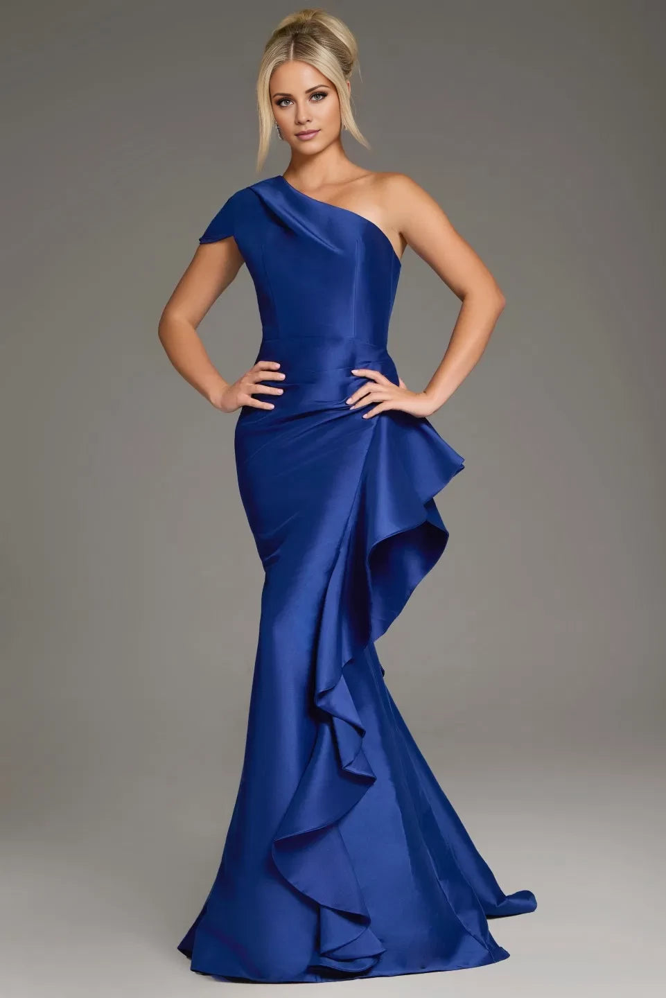 Glamorous Mermaid One-Shoulder Ruffle-Accent Long Length Evening Dresses