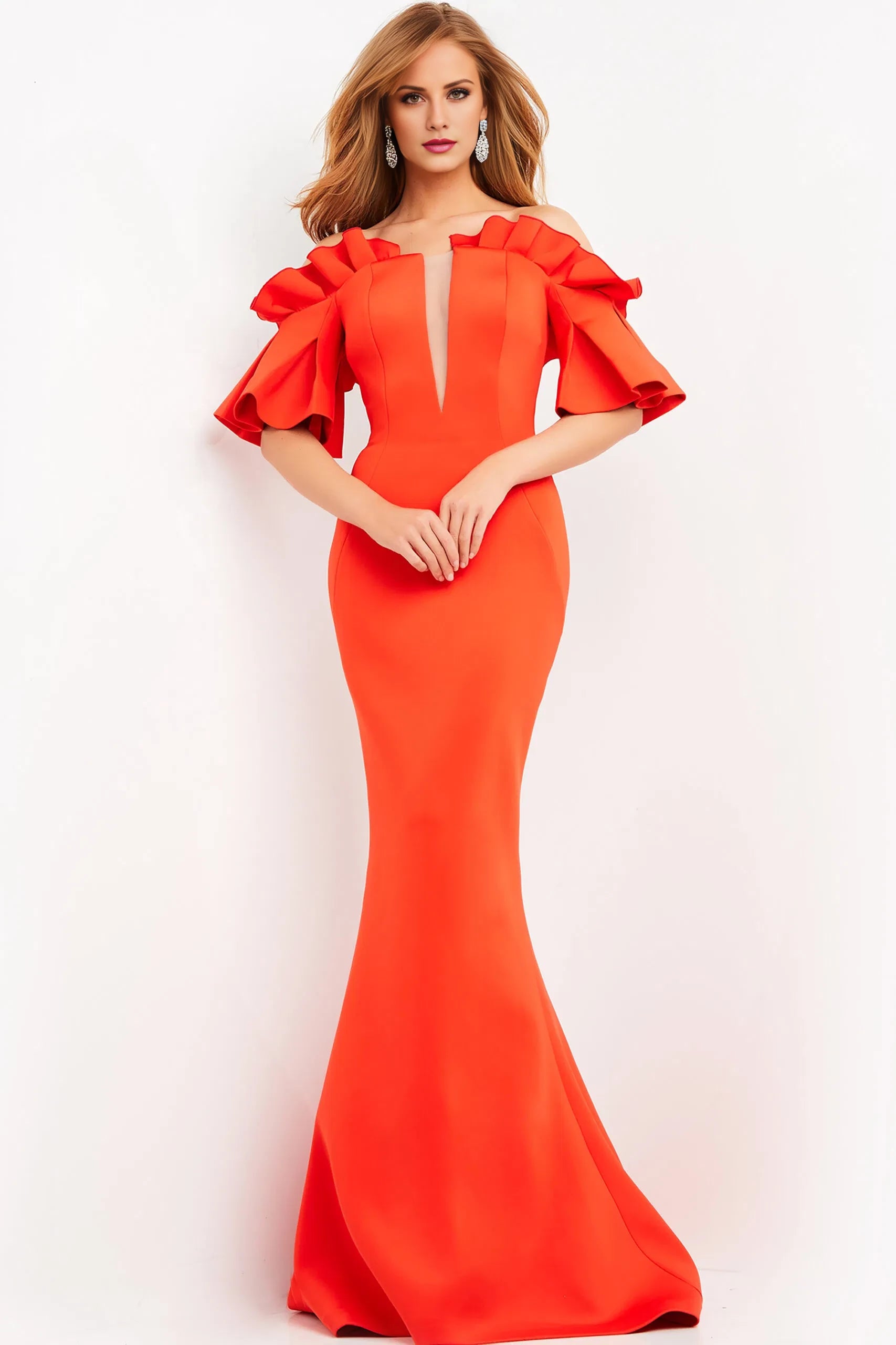 Glamorous Mermaid One-Shoulder Ruffle-Accent Long Length Evening Dresses