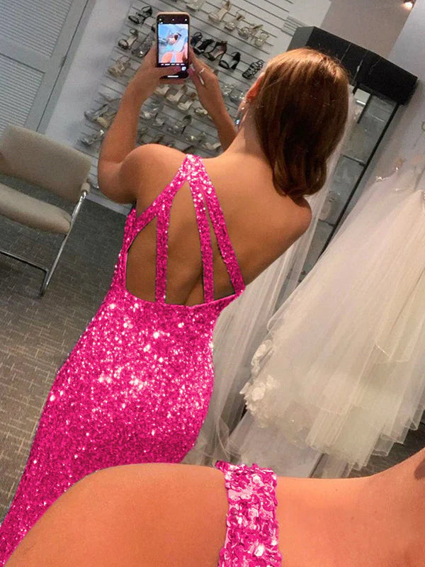 Glamorous Mermaid One - Shoulder Sleeveless Criss - Cross Back Floor - Length Evening Gown