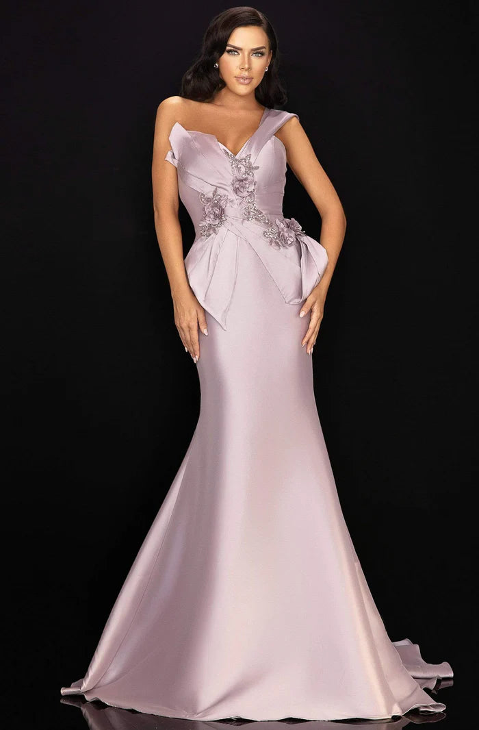 Glamorous Mermaid One-Shoulder Sleeveless Open-Back Dusty Rose Satin Floor-Length Mother of the Bride Dresses