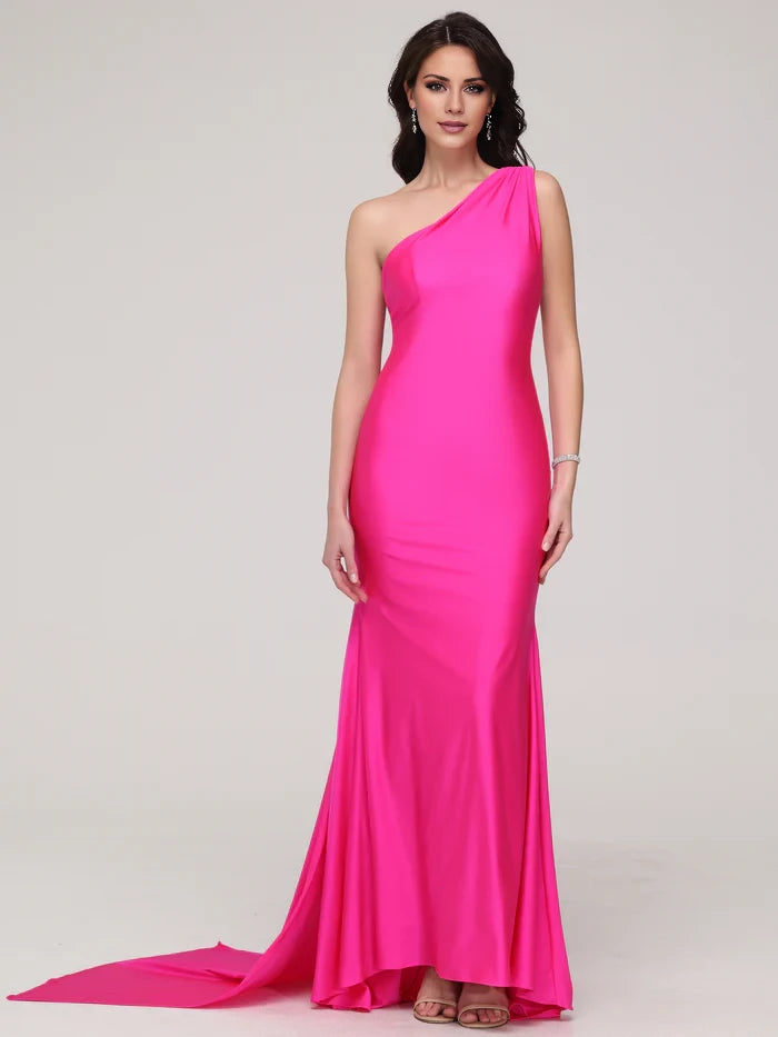 Glamorous Mermaid One - Shoulder Sleeveless Ruched - Back Long Length Prom Dresses
