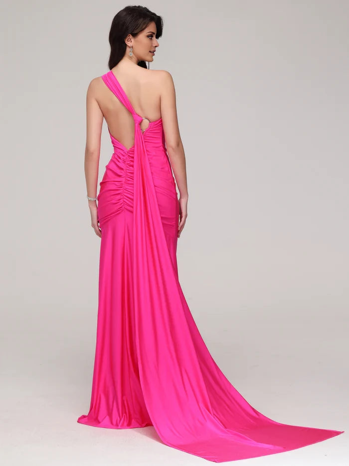 Glamorous Mermaid One - Shoulder Sleeveless Ruched - Back Long Length Prom Dresses