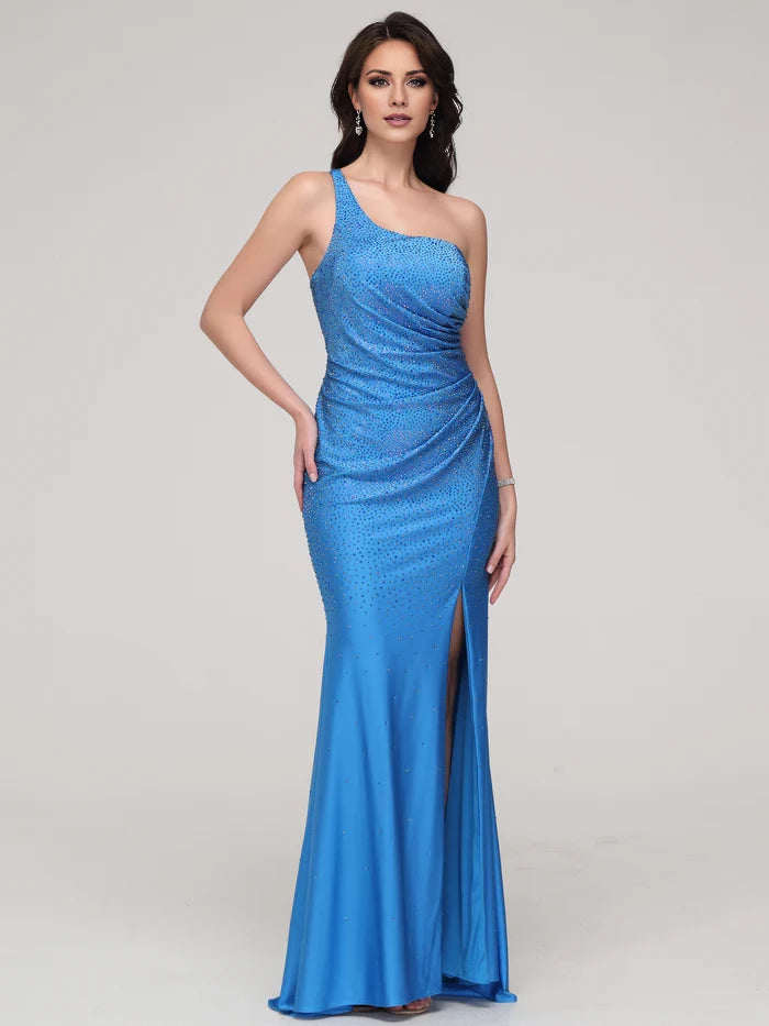 Glamorous Mermaid One - Shoulder Sleeveless Ruched - Back Long Length Prom Dresses