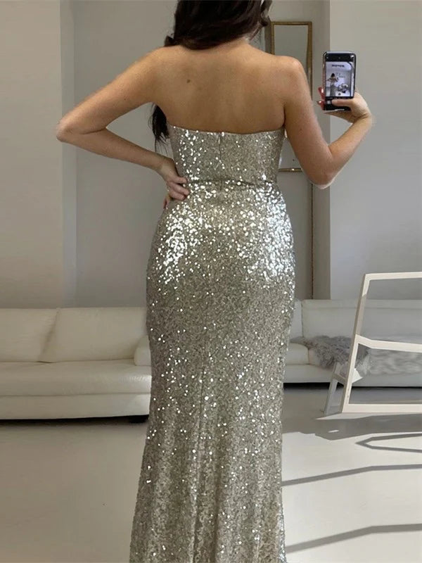 Glamorous Mermaid One - Shoulder Sleeveless Zipper Back Floor - Length Evening Gown