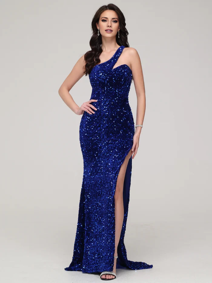 Glamorous Mermaid One - Shoulder Sleeveless Zipper Back Long Length Prom Dresses