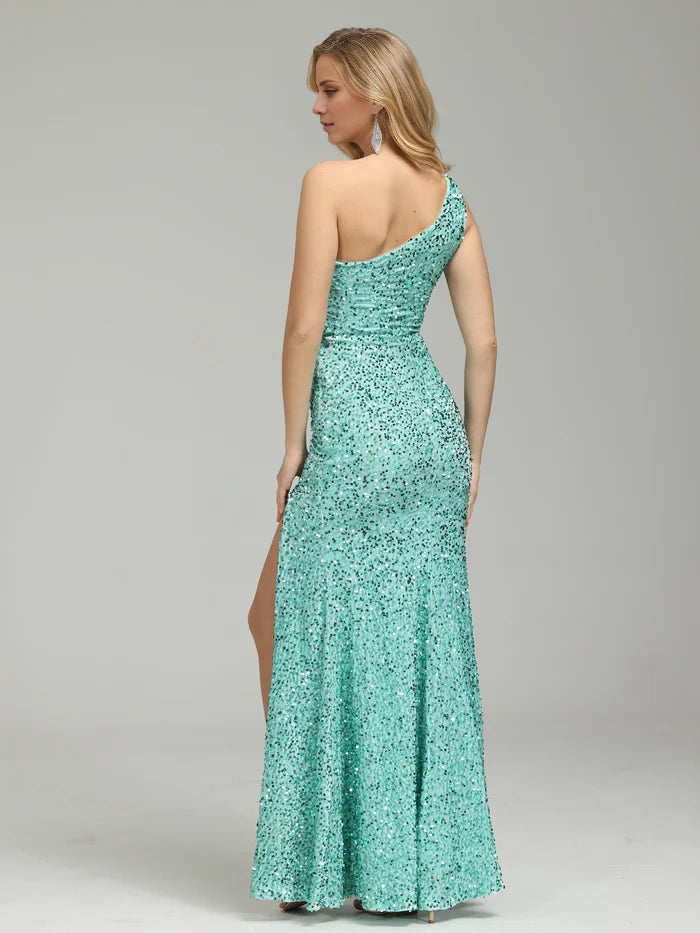 Glamorous Mermaid One - Shoulder Sleeveless Zipper Back Long Length Prom Dresses