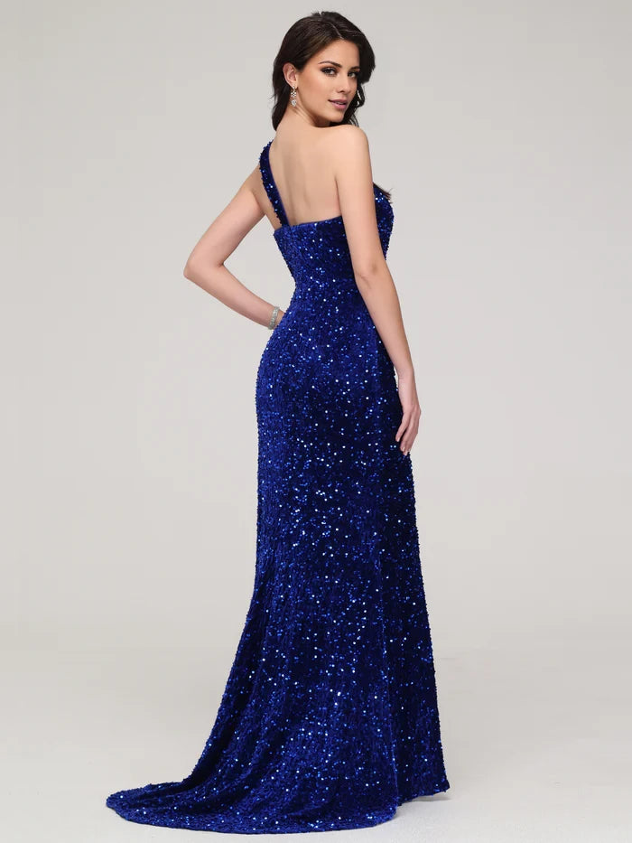 Glamorous Mermaid One - Shoulder Sleeveless Zipper Back Long Length Prom Dresses