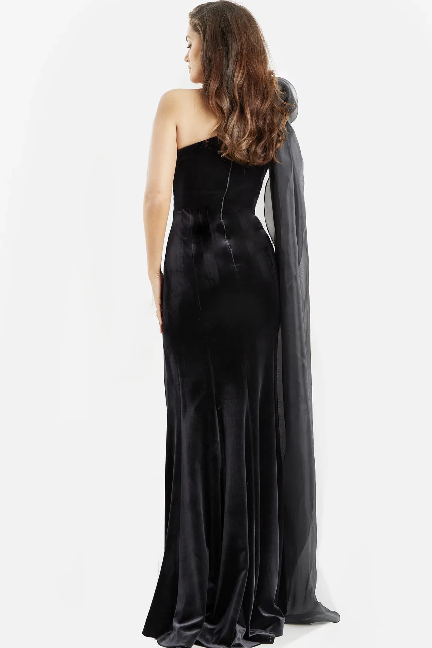 Glamorous Mermaid One-Shoulder Velvet Chiffon-Cape High-Slit Long Length Evening Dresses