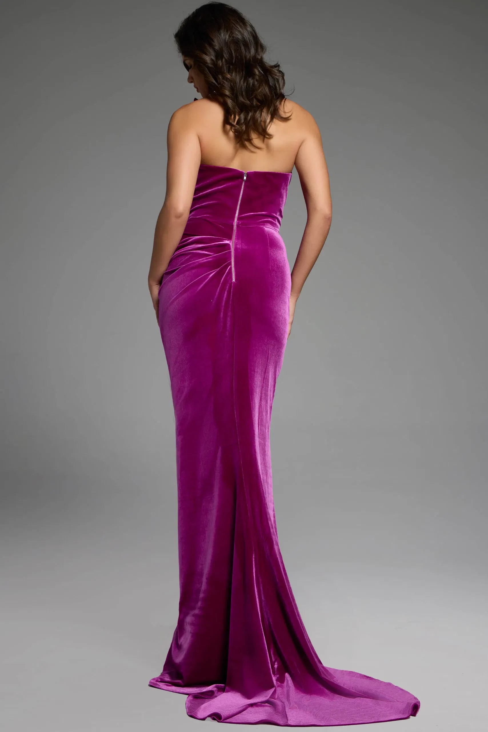 Glamorous Mermaid One-Shoulder Velvet Ruched Long Length Evening Dresses