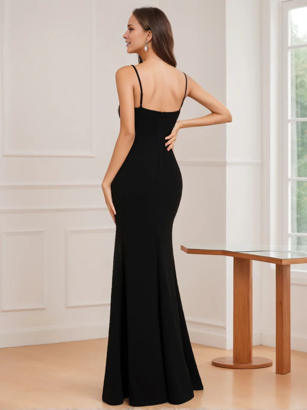 Glamorous Mermaid Plunging V - Neck Sleeveless Zipper Back Floor - Length Evening Gown