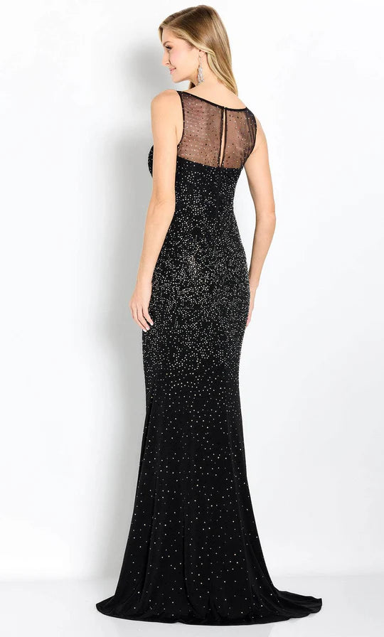 Glamorous Mermaid Scoop-Neck Sleeveless Sheer-Back Black Sequin-Fabric Floor-Length Mother of the Bride Dresses