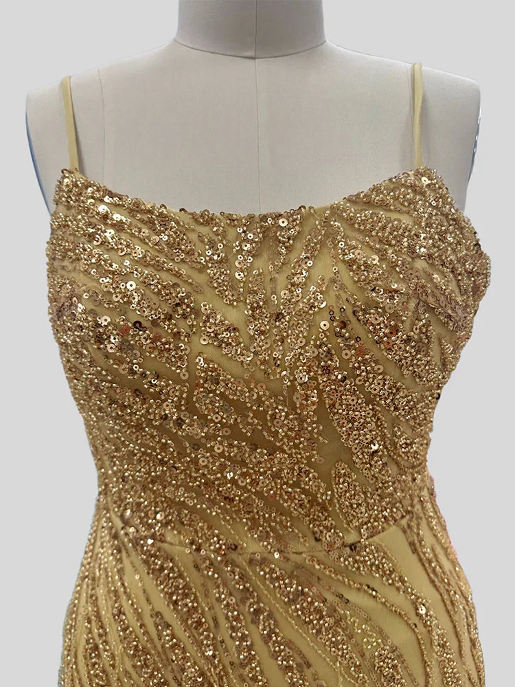 Glamorous Mermaid Scoop Neck Spaghetti Strap Zipper Back Long Length Prom Dresses