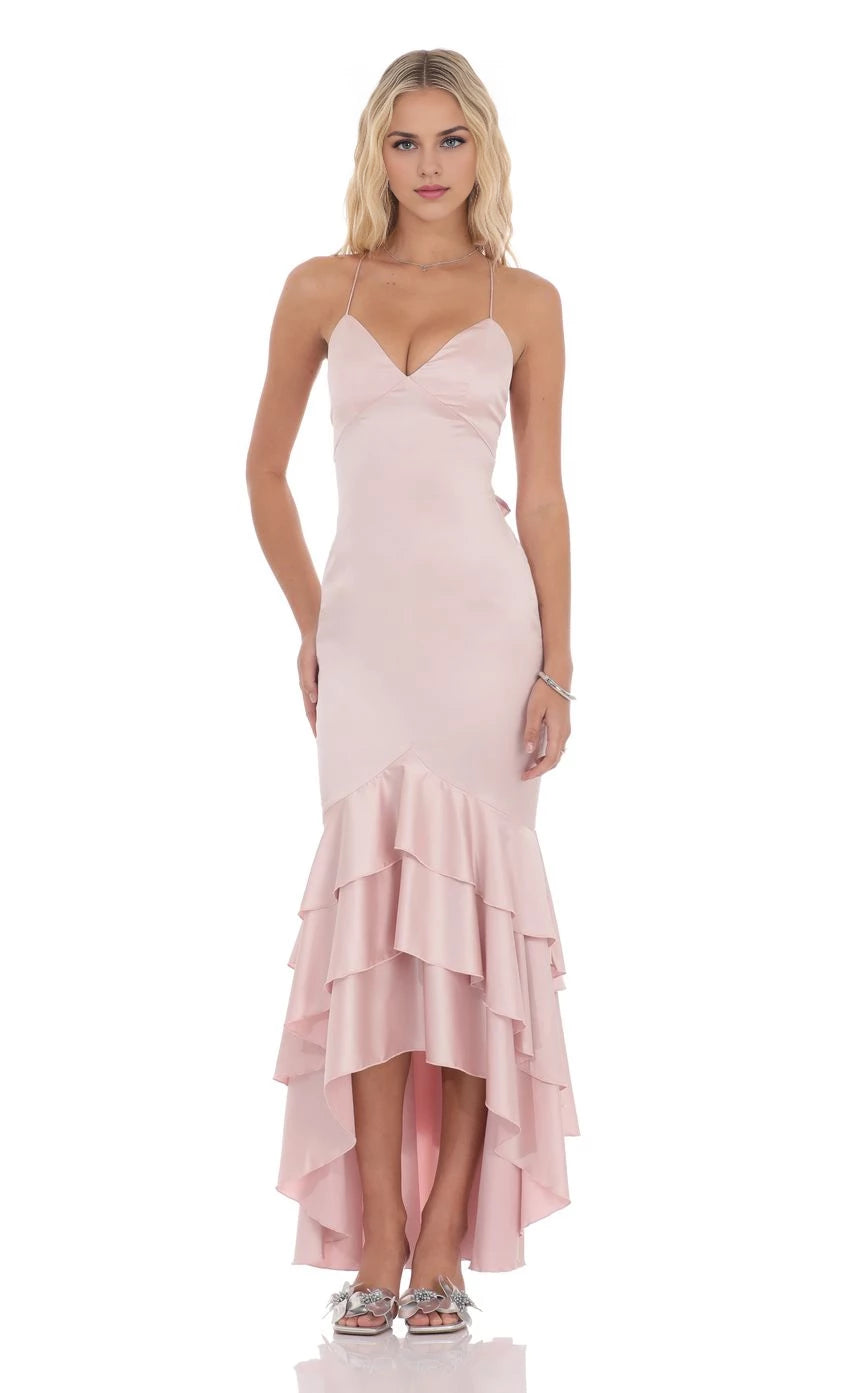 Glamorous Mermaid Spaghetti-Strap Bow-Back Ruffled Floor Length Prom Dresses