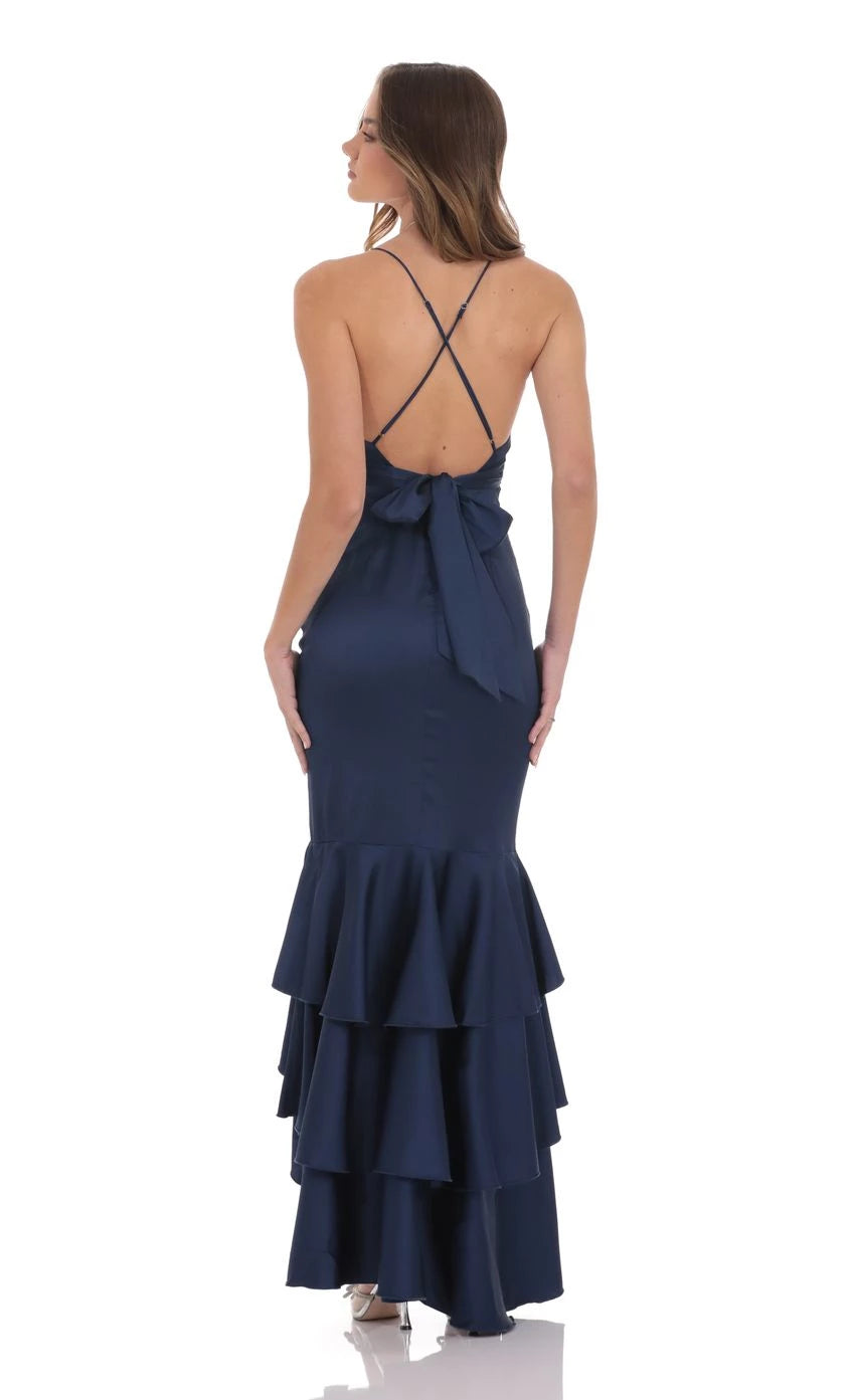 Glamorous Mermaid Spaghetti-Strap Bow-Back Ruffled Floor Length Prom Dresses